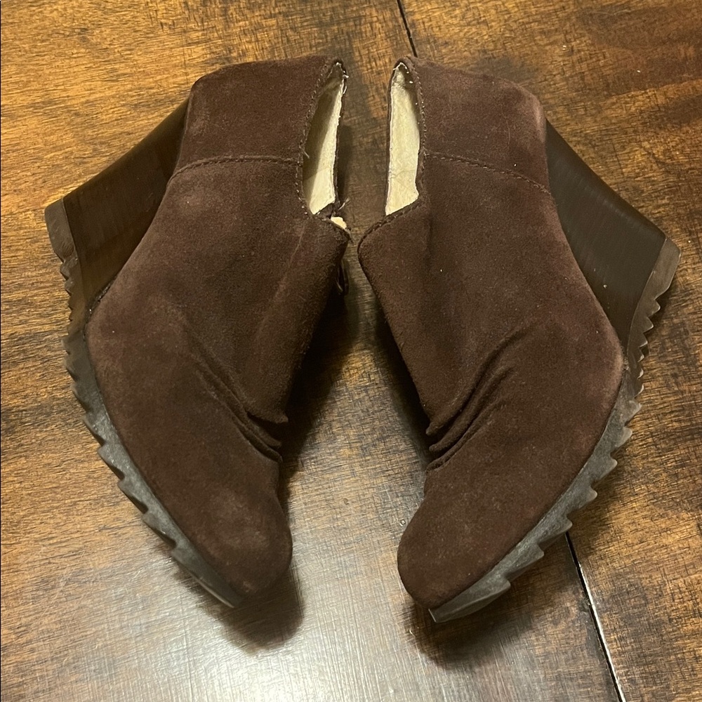 Michael Kors Dark Brown Suede Wedge Booties - Picture 5 of 13